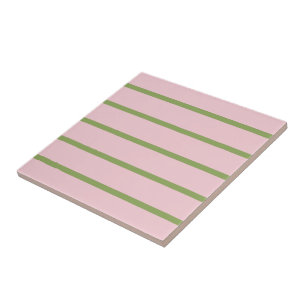 Azulejo Coqueta Chic Preppy Rayas Verdes y Rosadas Pastel