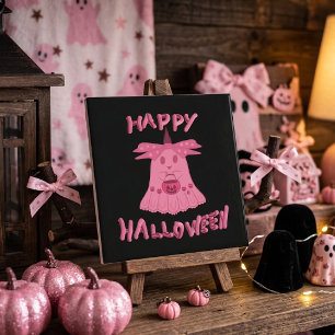 Azulejo Coqueta Fantasma Rosa Feliz Halloween Arte Digital