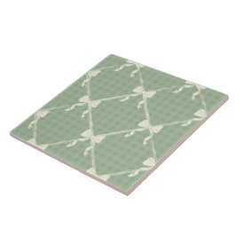 Azulejo Coquette Bows Gingham Pattern Cream Sage Green 