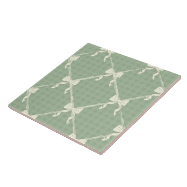 Azulejo Coquette Bows Gingham Pattern Cream Sage Green  (Lado)