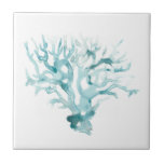 Azulejo Coral acuarela - Azul<br><div class="desc">"Ocean Cameo" por June Erica Vess. Cuenta con coral color agua verde azulado azulado sobre fondo blanco.</div>