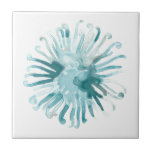 Azulejo Coral acuarela - Azul 2<br><div class="desc">"Ocean Cameo" por June Erica Vess. Cuenta con coral color agua verde azulado azulado sobre fondo blanco.</div>