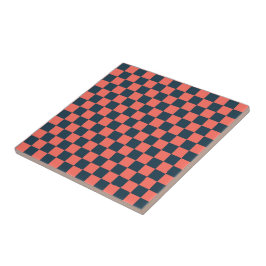 Azulejo Coral and navy checkerboard pattern