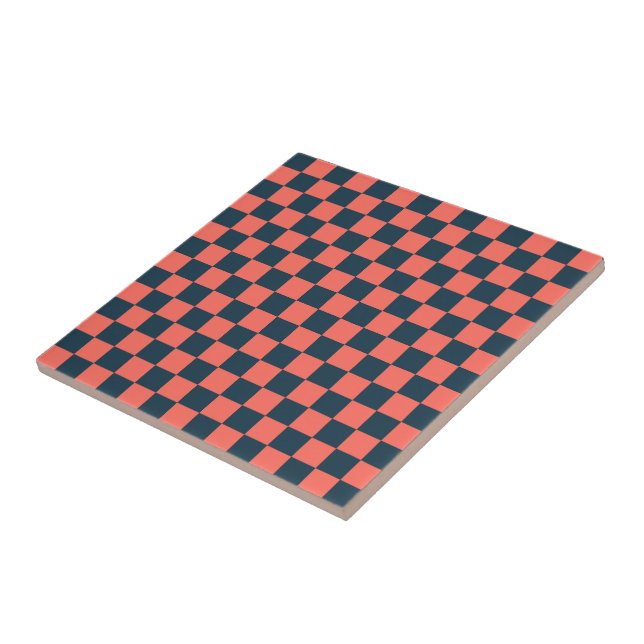 Azulejo Coral and navy checkerboard pattern (Lado)