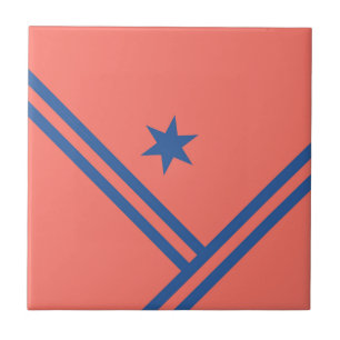 Azulejo Coral Blue Diagonal Stripes Star Gráfico moderno