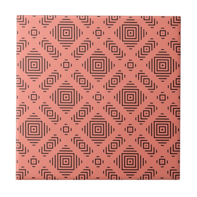 Azulejo Coral con patrón geométrico negro (Frente)