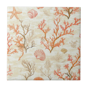 Azulejo Coral de concha de océano vintage beige marfil