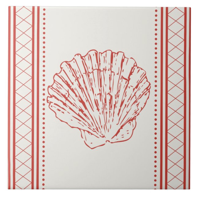 Azulejo Coral Naranja Scallop Sea Shell Coastal (Frente)