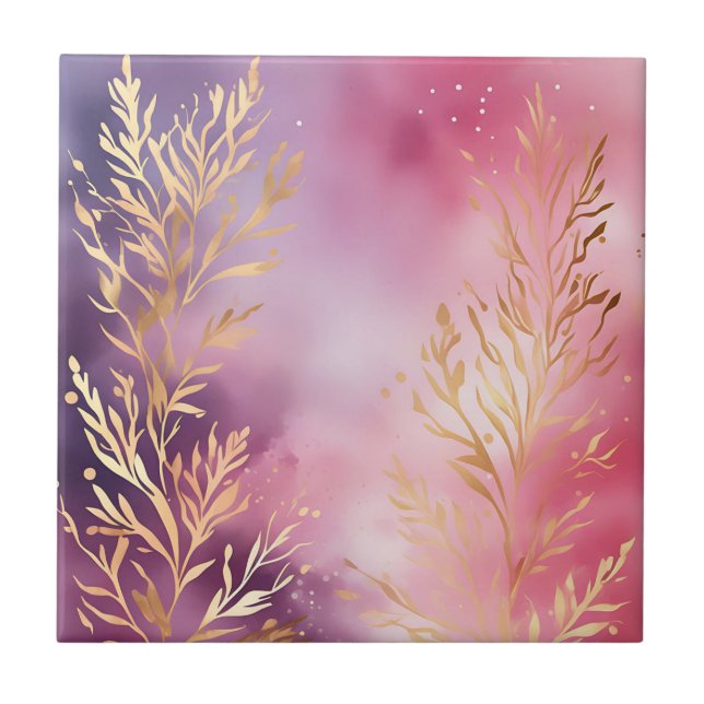 Azulejo Coral rosa elegante con oro (Frente)