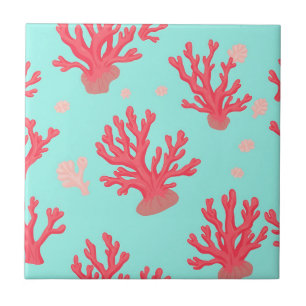 Azulejo Coral Teal Brillante Océano Simple Náutico Verano