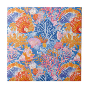 Azulejo Coral Turquesa Púrpura Océano Colorido