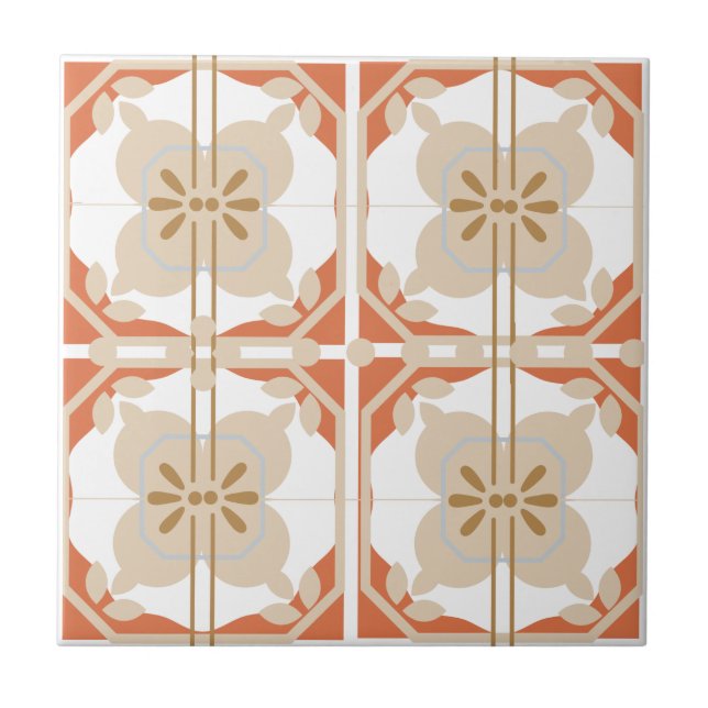 Azulejo Coral y beige de estilo portugués intrincado (Frente)