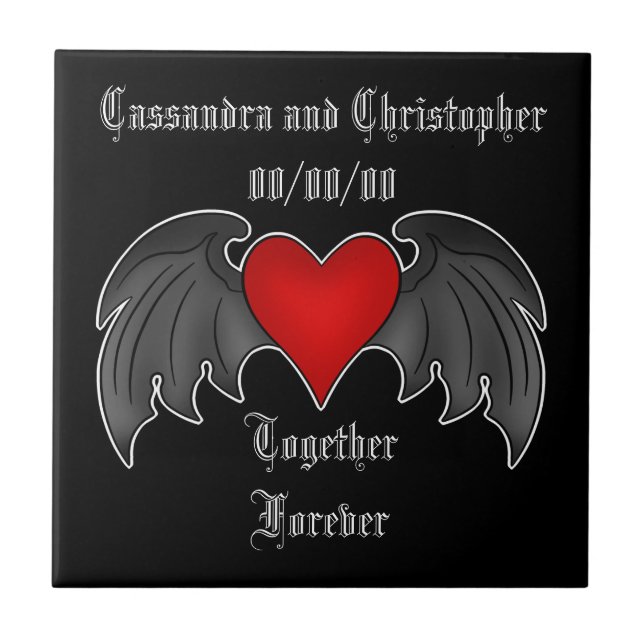 Azulejo Corazón alado gótico unido para siempre (Frente)