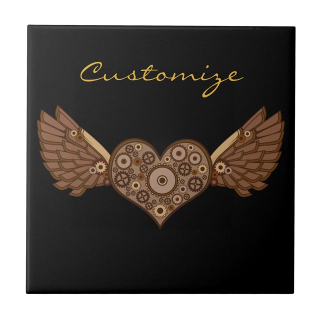 Azulejo Corazón alado Steampunk con Gears Thunder_Cove (Frente)