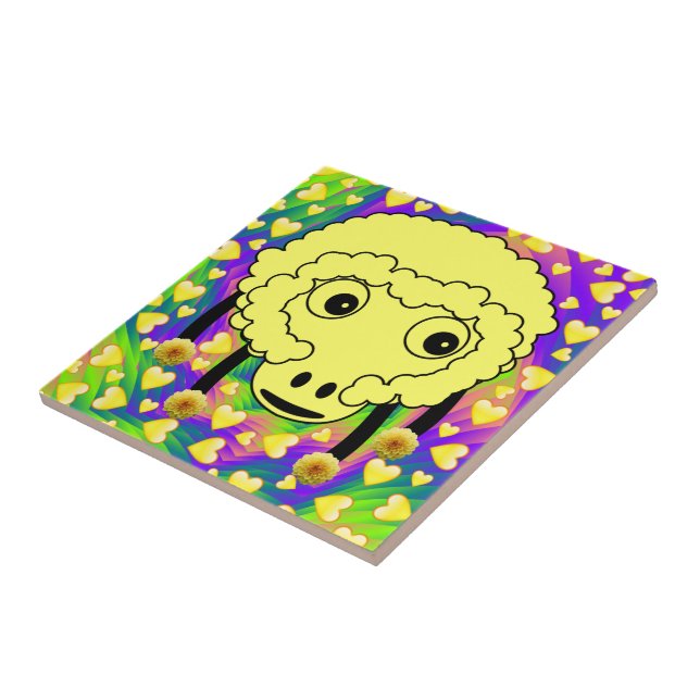 Azulejo Corazón amarillo de oveja de mosaico cerámico (Lado)