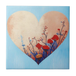Azulejo Corazón azul y flores suaves