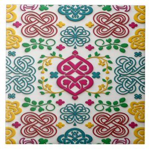Azulejo Corazón celta vibrante y sinfonía floral de nudos
