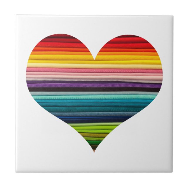 Azulejo Corazón coloreado arco iris rayado (Frente)