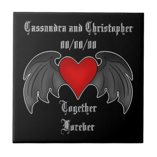 Azulejo Corazón con alas gótico junto para siempre