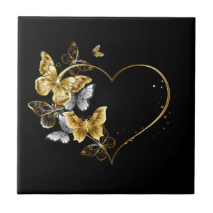 Azulejo Corazón con mariposas doradas