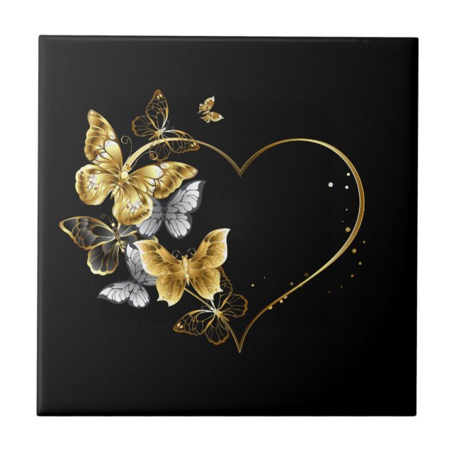 Azulejo Corazón con mariposas doradas (Frente)