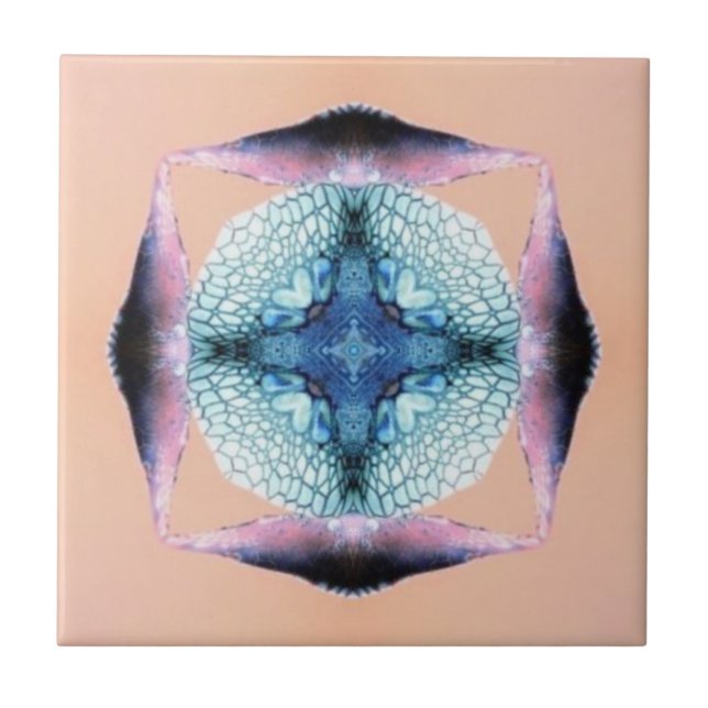 Azulejo Corazón cuadrado azul y salmón (Frente)