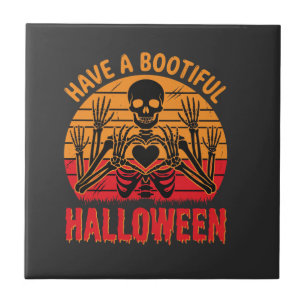 Azulejo Corazón de esqueleto de Halloween Bootiful puesta