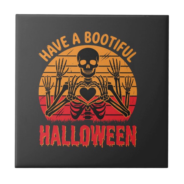 Azulejo Corazón de esqueleto de Halloween Bootiful puesta  (Frente)