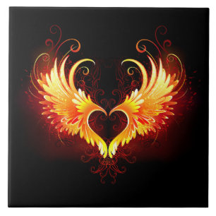 Azulejo Corazón de fuego angélico con alas