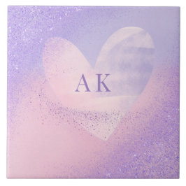 Azulejo Corazón de gradiente rosado morado monograma