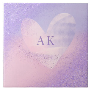 Azulejo Corazón de gradiente rosado morado monograma