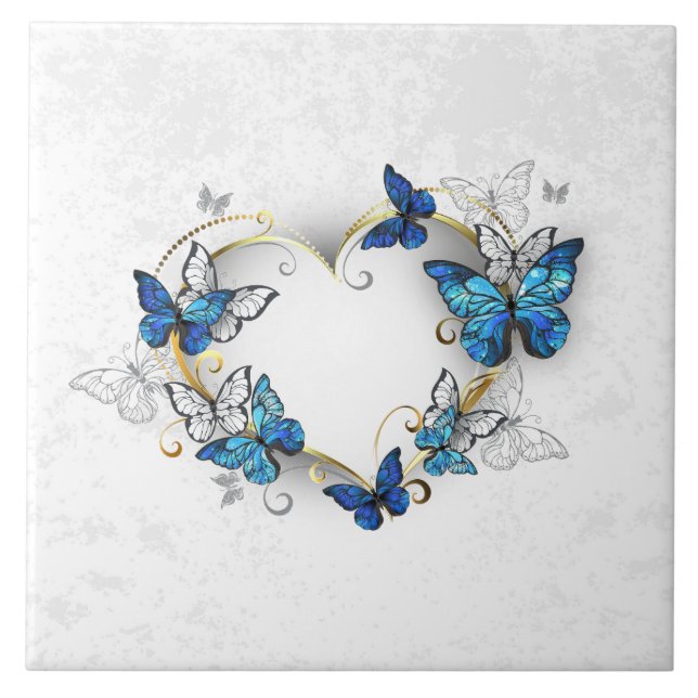 Azulejo Corazón de joyas con mariposas Morfo (Frente)