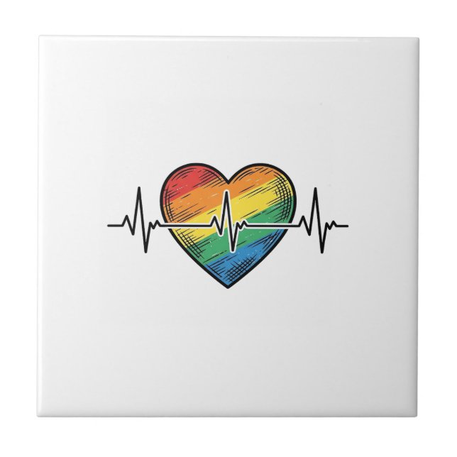 Azulejo Corazón de latido de arcoíris diseño de grabado vi (Frente)