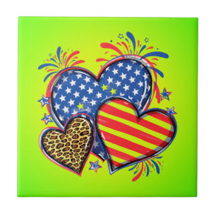 Azulejo Corazón de leopardo de la bandera americana Sublim