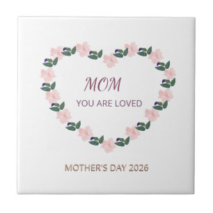 Azulejo Corazón de mensaje de amor de mamá de peonías