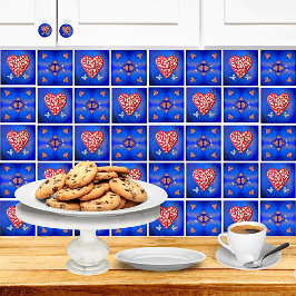 Azulejo Corazón de Milagro Rojo y Plata Vintage con maripo