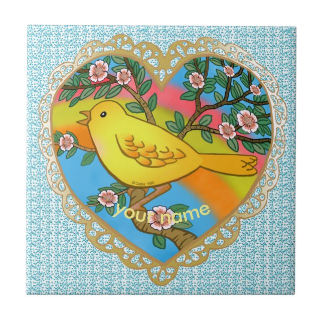 Azulejo Corazón de pájaro amarillo (Frente)