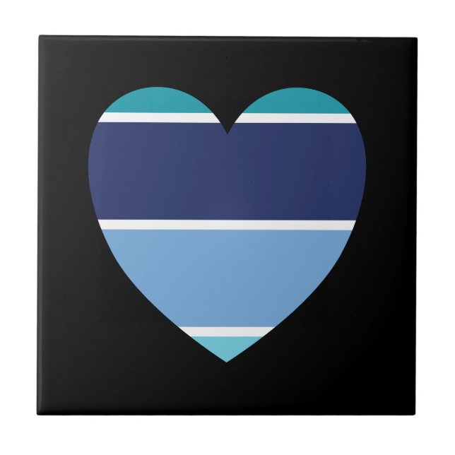 Azulejo Corazón de rayas azules (Frente)