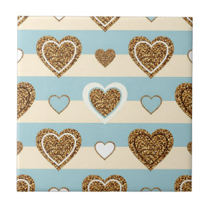 Azulejo Corazón de rayas pastel de primavera con acentos d