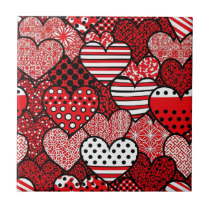 Azulejo Corazón de San Valentín de lunares rojos negros y