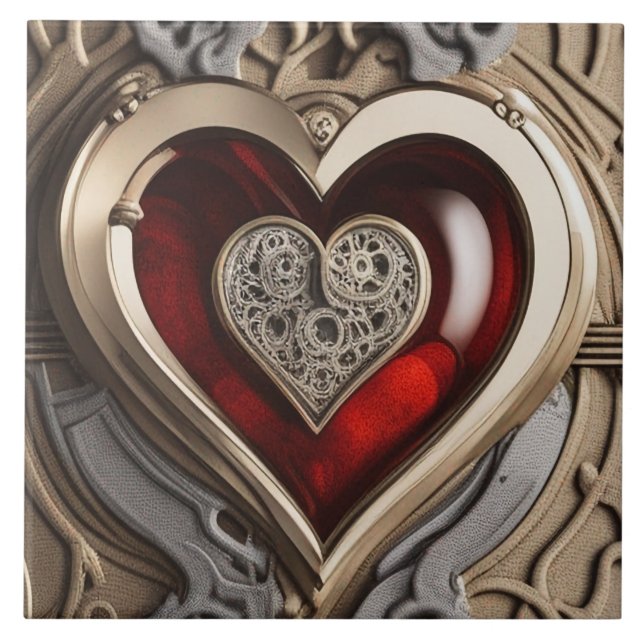 Azulejo Corazón de Steampunk - Amor Mecánico Intrincado (Frente)