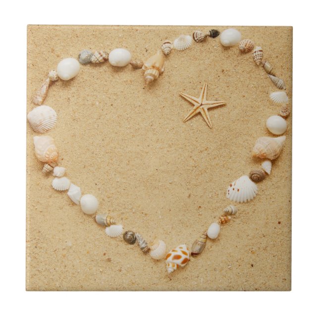 Azulejo Corazón del Seashell con las estrellas de mar (Frente)