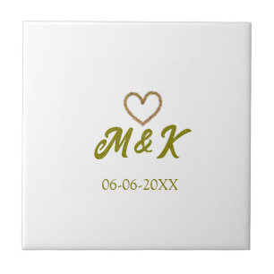 Azulejo corazón dorado pareja de boda nombre letra moderno