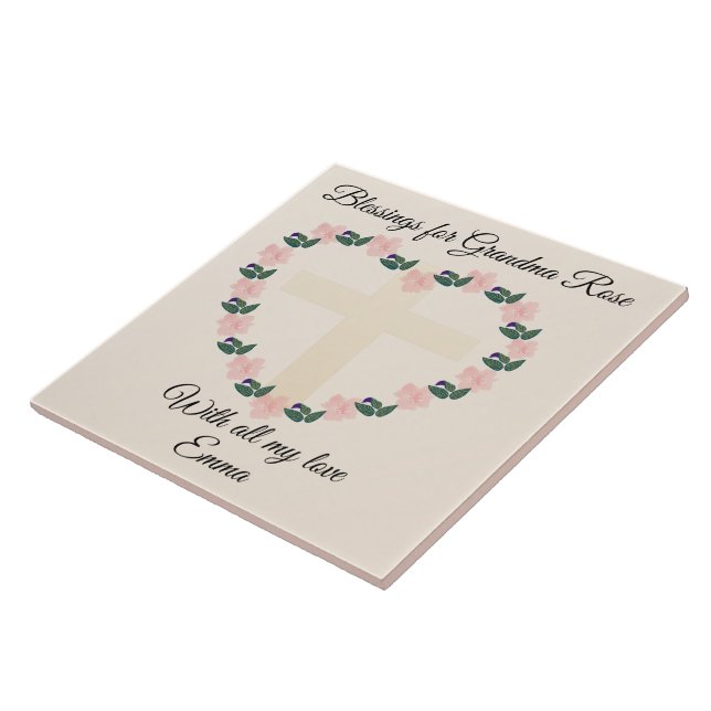 Azulejo Corazón Floral Bendición del Día de la Madre para  (Lado)