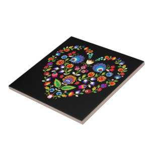 Azulejo Corazón folclórico, estilo Wycinanki