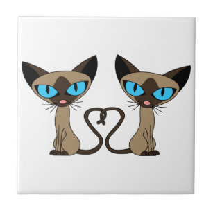 Azulejo Corazón lindo de la cola de gatos siameses