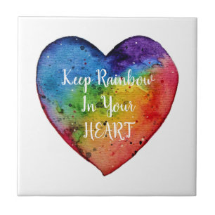 Azulejo Corazón lindo del arco iris de la acuarela