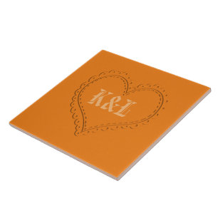 Azulejo Corazón lindo en el Naranja Añadir mosaico de inic