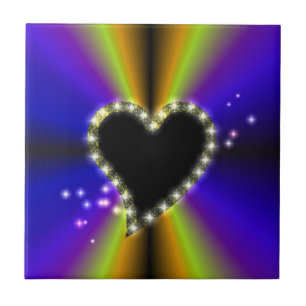 Azulejo Corazón negro con estrellas en arcoiris amarillo p