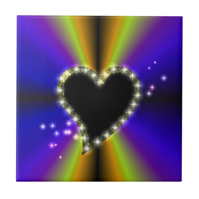 Azulejo Corazón negro con estrellas en arcoiris amarillo p (Frente)